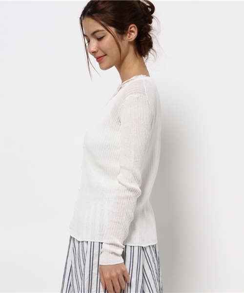 ROPE' PICNIC（ロペピクニック）の「【million ICE(R) LINEN】リネン混リブアミカーディガン（カーディガン/ボレロ・レディース・ブラック/ホワイト/グリーン/マスタード・38）」の6枚目の写真