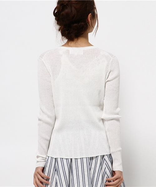 ROPE' PICNIC（ロペピクニック）の「【million ICE(R) LINEN】リネン混リブアミカーディガン（カーディガン/ボレロ・レディース・ブラック/ホワイト/グリーン/マスタード・38）」の7枚目の写真