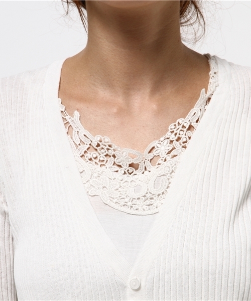 ROPE' PICNIC（ロペピクニック）の「【million ICE(R) LINEN】リネン混リブアミカーディガン（カーディガン/ボレロ・レディース・ブラック/ホワイト/グリーン/マスタード・38）」の8枚目の写真