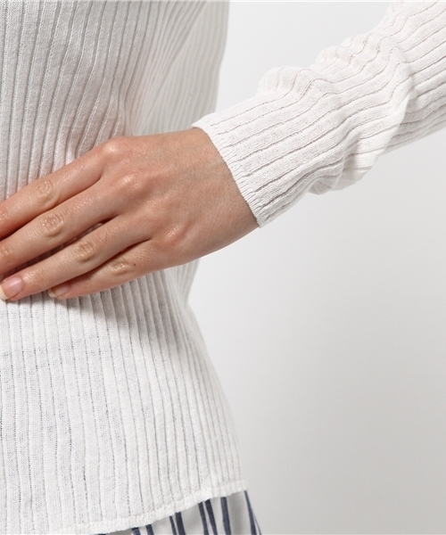 ROPE' PICNIC（ロペピクニック）の「【million ICE(R) LINEN】リネン混リブアミカーディガン（カーディガン/ボレロ・レディース・ブラック/ホワイト/グリーン/マスタード・38）」の9枚目の写真