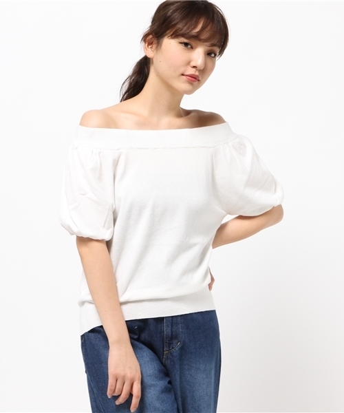 RODEO CROWNS WIDE BOWL（ロデオクラウンズワイドボウル）の「パフスリーブ オフショル トップス（ニット/セーター・レディース・ピンク/ホワイト/ネイビー・SMALL/MEDIUM）」の11枚目の写真