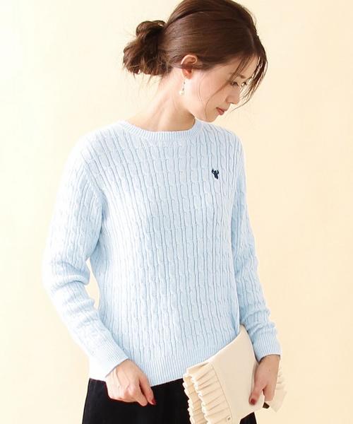 coen（コーエン）の「アンゴラ混ケーブルクルーネックニット（ニット/セーター・レディース・ライトグレー/オフホワイト/ベージュ/ライトブルー・LARGE/MEDIUM）」の4枚目の写真