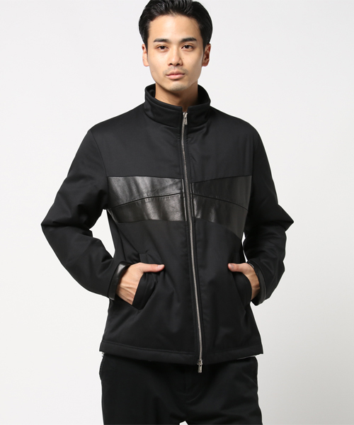MEN'S BIGI(メンズビギ)の「フロント切り替え ライダースジャケット/ラムレザー×ナイロン(ライダースジャケット・メンズ・ブラック・M/L)」の1枚目の写真