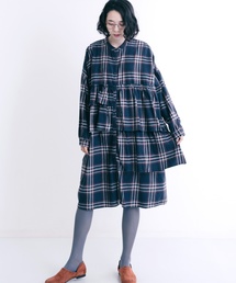 MERLOT | チェック柄アシメティアードフリルシャツワンピース1085(シャツワンピース)