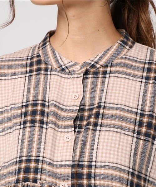 MERLOT（メルロー）の「チェック柄アシメティアードフリルシャツワンピース1085（シャツワンピース・レディース・ネイビー/ワイン/ベージュ・FREE）」の12枚目の写真
