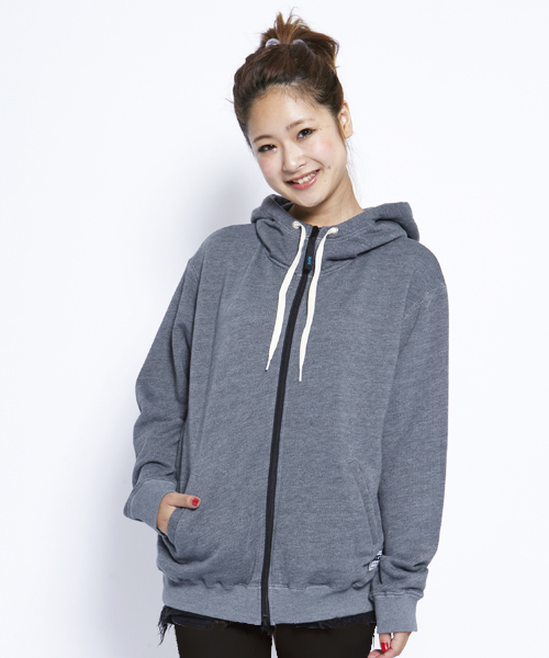 X-girl（エックスガール）の「SUNSET SWEAT ZIP HOODIE（パーカー・レディース・チャコールグレー/ピンク/パープル/イエロー・1/2）」の2枚目の写真