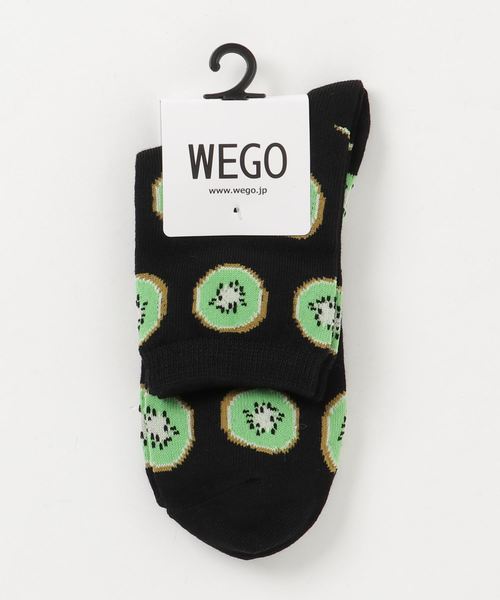WEGO（ウィゴー）の「WEGO/キウイ総柄ソックス（ソックス/靴下・レディース・ホワイト/ブラック・FREE）」の2枚目の写真
