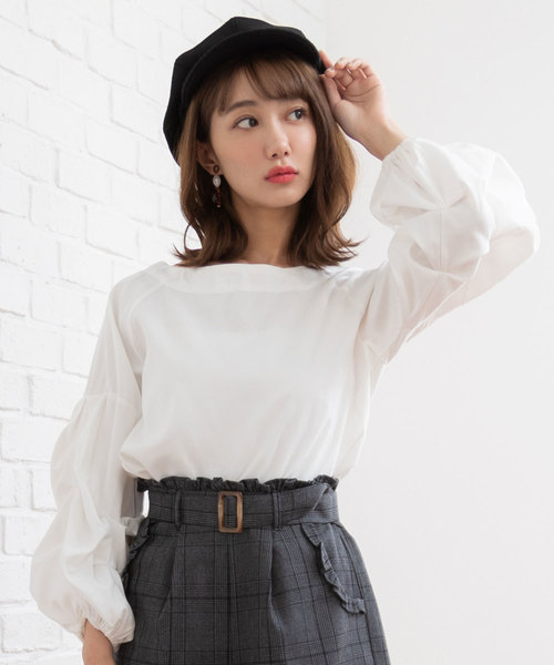 夢展望（ユメテンボウ）の「ボリュームタックスリーブピーチブラウス（シャツ/ブラウス・レディース・テラコッタ/ボルドー/その他/ホワイト/ブルー系その他/ブラック/ベージュ・LARGE/MEDIUM）」の2枚目の写真