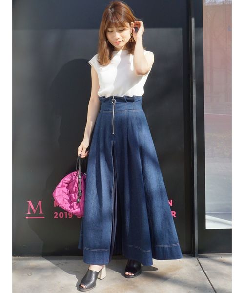 デニムスカート スカートプリーツ切替デニムフレアスカート デニムスカート Mercuryduo マーキュリーデュオ のファッション