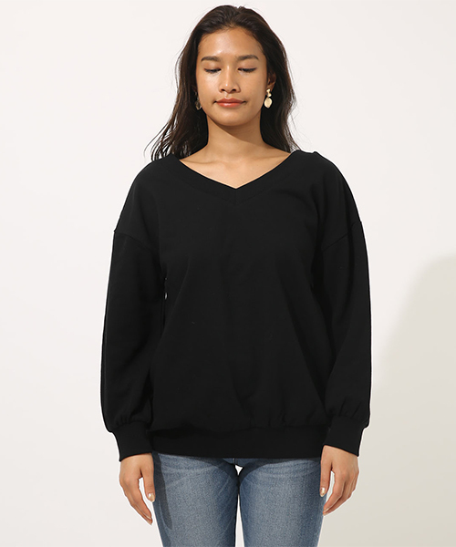 AZUL by moussy（アズールバイマウジー）の「SWEAT V/N LOOSE TUNIC/スウェット Vネック ルーズチュニック（チュニック・レディース・ブラック/ベージュ/杢グレー・MEDIUM/SMALL）」の6枚目の写真