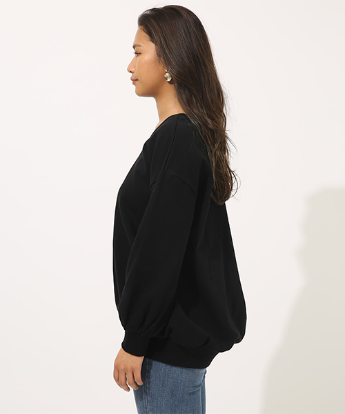 AZUL by moussy（アズールバイマウジー）の「SWEAT V/N LOOSE TUNIC/スウェット Vネック ルーズチュニック（チュニック・レディース・ブラック/ベージュ/杢グレー・MEDIUM/SMALL）」の7枚目の写真