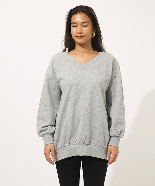 AZUL by moussy（アズールバイマウジー）の「SWEAT V/N LOOSE TUNIC/スウェット Vネック ルーズチュニック（チュニック・レディース・ブラック/ベージュ/杢グレー・MEDIUM/SMALL）」の14枚目の写真