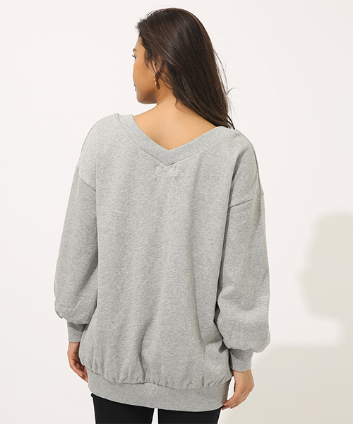 AZUL by moussy（アズールバイマウジー）の「SWEAT V/N LOOSE TUNIC/スウェット Vネック ルーズチュニック（チュニック・レディース・ブラック/ベージュ/杢グレー・MEDIUM/SMALL）」の16枚目の写真