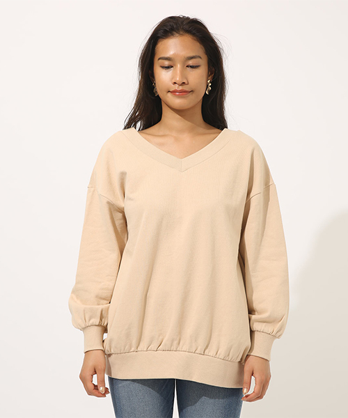 AZUL by moussy（アズールバイマウジー）の「SWEAT V/N LOOSE TUNIC/スウェット Vネック ルーズチュニック（チュニック・レディース・ブラック/ベージュ/杢グレー・MEDIUM/SMALL）」の22枚目の写真