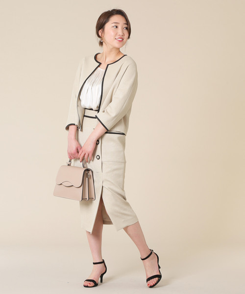 【TIARA】ノーカラージャケット グレー Mサイズ ダブルクロスノーカラージャケット / GRACE CONTINENTAL | GRACE