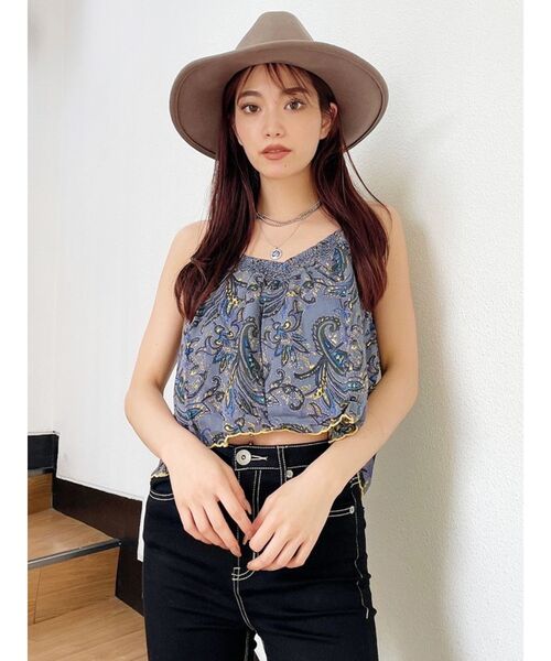 GYDA（ジェイダ）の「ペイズリーフリルキャミ（キャミソール・レディース・ネイビー/アイボリー・FREE）」の2枚目の写真