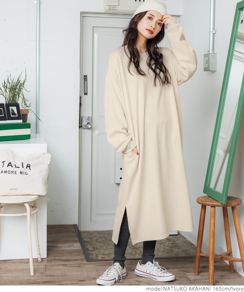 coca（coca）（コカ）の「裏起毛サイドスリットバルーンスリーブワンピース（ワンピース・レディース・ブラック/ブラウン/アイボリー・ONE SIZE）」の9枚目の写真