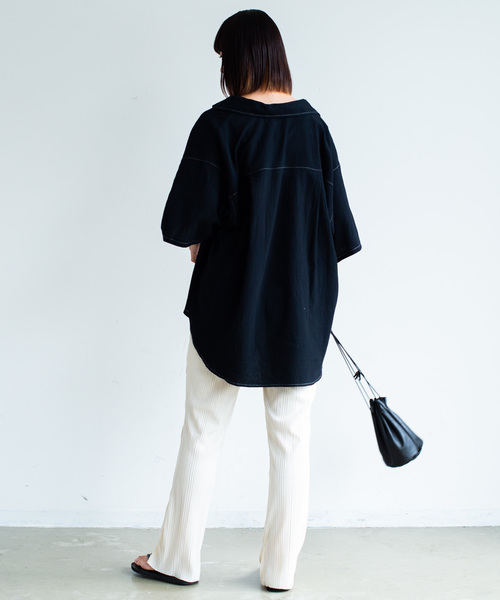 Aunt Marie's(アントマリーズ)の「AUNT MARIE'S ベルト付き開襟半袖シャツ(シャツ/ブラウス・レディース・ブラック/ベージュ/カーキ・FREE)」の13枚目の写真