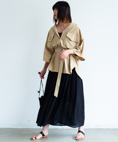 Aunt Marie's(アントマリーズ)の「AUNT MARIE'S ベルト付き開襟半袖シャツ(シャツ/ブラウス・レディース・ブラック/ベージュ/カーキ・FREE)」の18枚目の写真