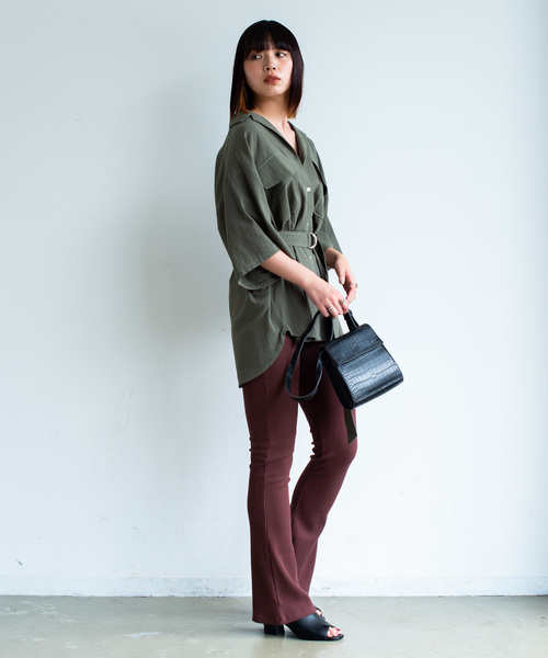 Aunt Marie's(アントマリーズ)の「AUNT MARIE'S ベルト付き開襟半袖シャツ(シャツ/ブラウス・レディース・ブラック/ベージュ/カーキ・FREE)」の12枚目の写真