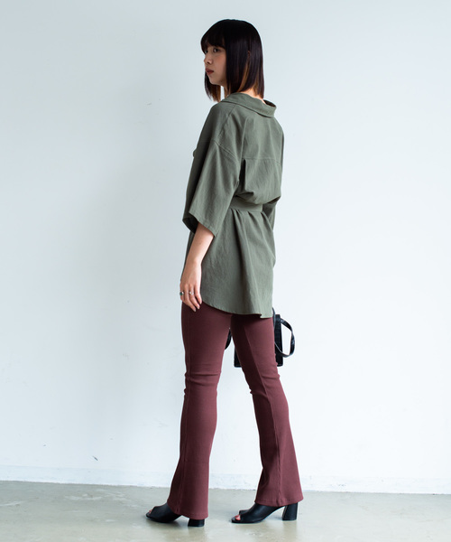 Aunt Marie's(アントマリーズ)の「AUNT MARIE'S ベルト付き開襟半袖シャツ(シャツ/ブラウス・レディース・ブラック/ベージュ/カーキ・FREE)」の10枚目の写真