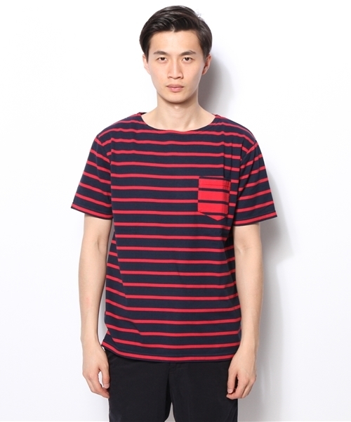 BEAMS（ビームス）の「○BEAMS / ボーダー ボートネック パッチポケット TEE（Tシャツ/カットソー・メンズ・ホワイト/ネイビー・SMALL/MEDIUM/LARGE/X-LARGE）」の3枚目の写真