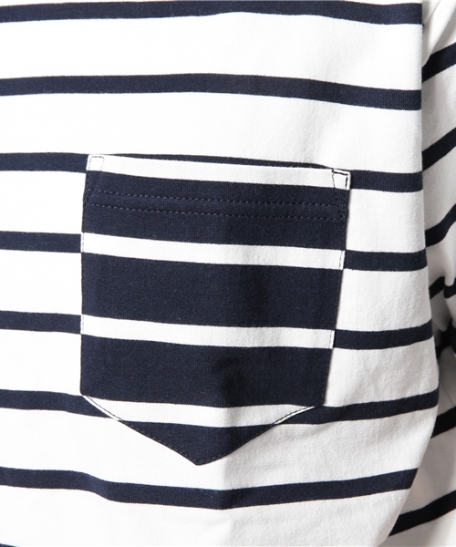 BEAMS（ビームス）の「○BEAMS / ボーダー ボートネック パッチポケット TEE（Tシャツ/カットソー・メンズ・ホワイト/ネイビー・SMALL/MEDIUM/LARGE/X-LARGE）」の10枚目の写真