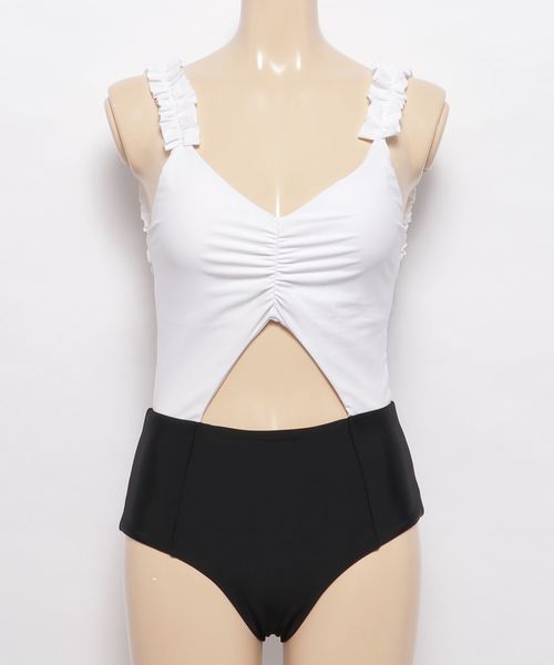 【完売品】MELTTHELADY水着 Fサイズ 即購入⭕️ セール】フリルショルダー フロントオープンカット バイカラー