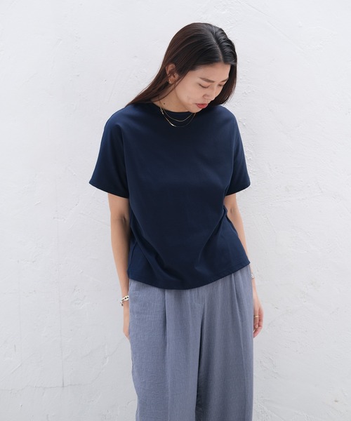 AKTE(アクテ)の「ハイゲージスムースTシャツ(Tシャツ/カットソー・レディース・ホワイト/ネイビー/モカ/オリーブ/ブラック/ピンク・FREE)」の9枚目の写真