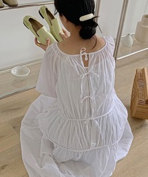 バックリボン ギャザーワンピース