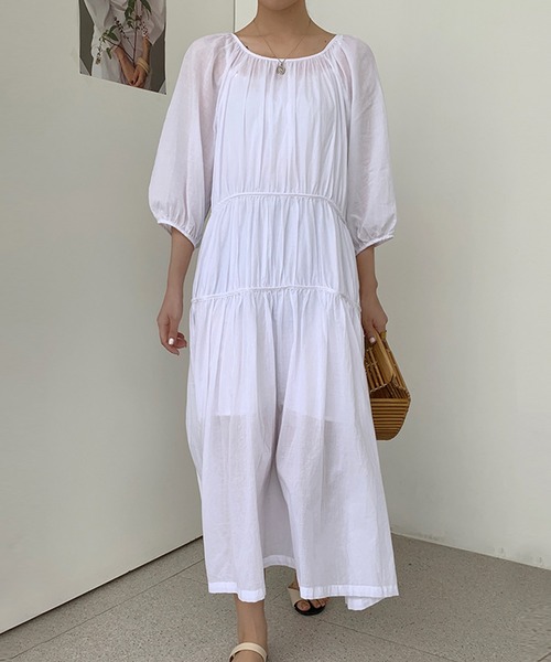 OSYAREVO(オシャレボ)の「バックリボン ギャザーワンピース(ワンピース・レディース・ホワイト/グリーン/レモンイエロー・LARGE/MEDIUM/SMALL)」の4枚目の写真