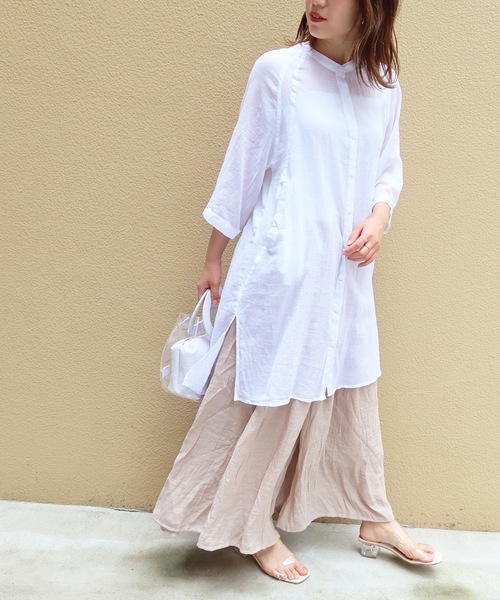 Riberry(リベリー)の「バンドカラーガーゼシャツ(シャツ/ブラウス・レディース・ホワイト/チャコールグレー/グレイッシュベージュ・M)」の8枚目の写真