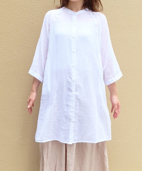 Riberry(リベリー)の「バンドカラーガーゼシャツ(シャツ/ブラウス・レディース・ホワイト/チャコールグレー/グレイッシュベージュ・M)」の13枚目の写真