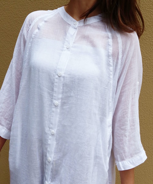 Riberry(リベリー)の「バンドカラーガーゼシャツ(シャツ/ブラウス・レディース・ホワイト/チャコールグレー/グレイッシュベージュ・M)」の5枚目の写真