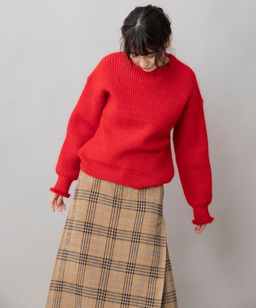 Munich（ミューニック）の「ハイストレッチリリー×モヘア　クルーネックプルオーバー（ニット/セーター・レディース・ダークブラウン/レッド/ライトベージュ・FREE）」の9枚目の写真