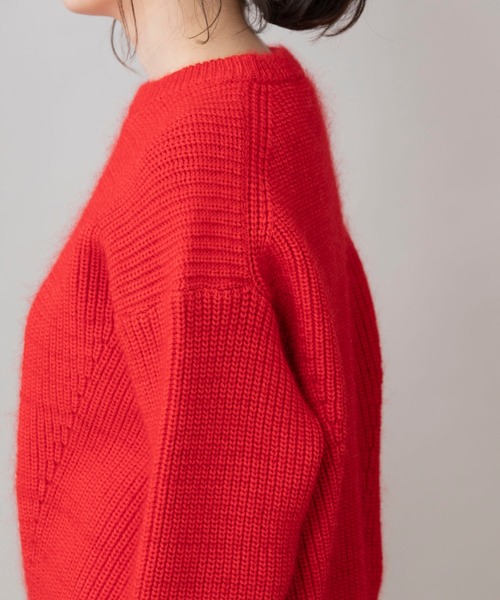 Munich（ミューニック）の「ハイストレッチリリー×モヘア　クルーネックプルオーバー（ニット/セーター・レディース・ダークブラウン/レッド/ライトベージュ・FREE）」の14枚目の写真