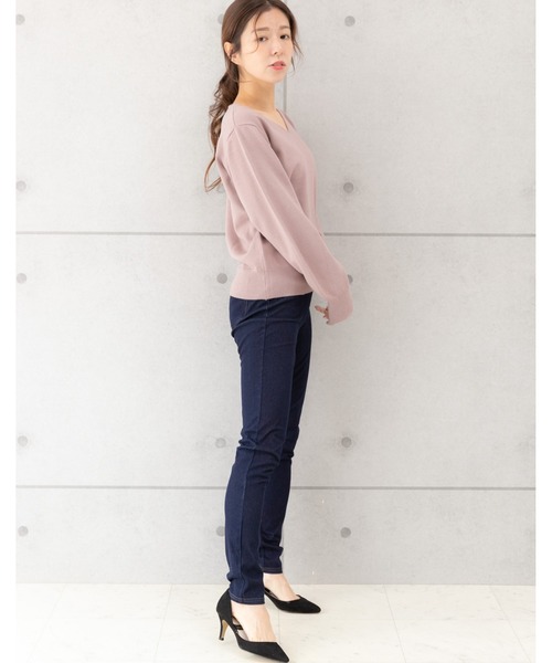 PREFERIR（プレフェリール）の「【ZOZOTOWN限定販売】暖かい ニット デニム レギンスパンツ.（保温発熱機能素材）（デニムパンツ・レディース・ブルー/ネイビー/ライトブルー/ブラック・SMALL/MEDIUM/LARGE/X-LARGE）」の7枚目の写真