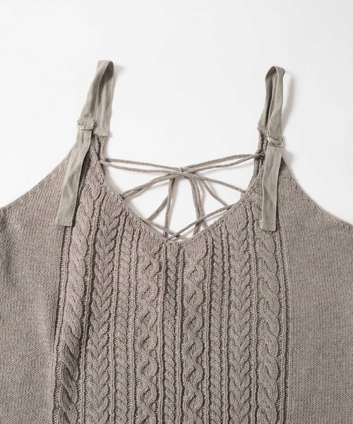 Hugyourskin ダークグレー ケーブルニット キャミワンピース ニット