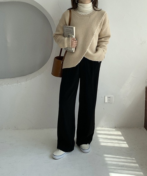 Jewelobe(ジュエローブ)の「配色ステッチカシュクールニットプルオーバー(ニット/セーター・レディース・ベージュ/ブラウン/アイボリー・FREE)」の18枚目の写真