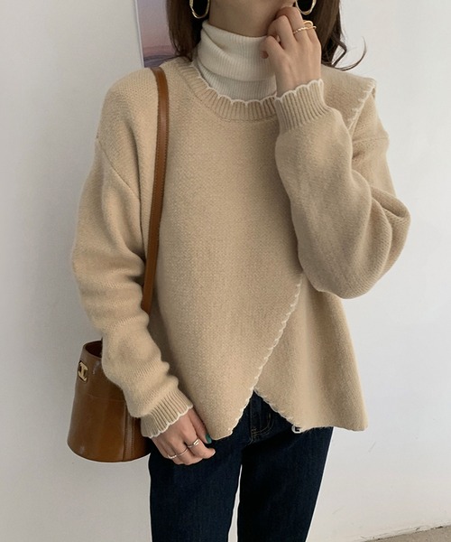 Jewelobe(ジュエローブ)の「配色ステッチカシュクールニットプルオーバー(ニット/セーター・レディース・ベージュ/ブラウン/アイボリー・FREE)」の13枚目の写真