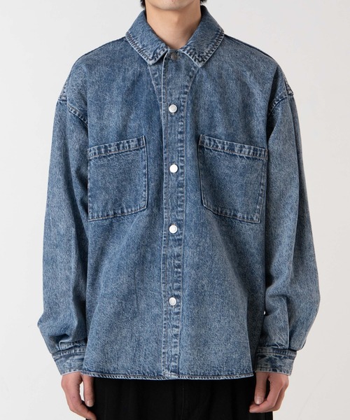 WEGO（ウィゴー）の「WEGO/【セットアップ対応商品】ケミカルデニムビッグシルエットジャケット（デニムジャケット・メンズ・インディゴブルー/ライトインディゴブルー・MEDIUM/LARGE）」の18枚目の写真