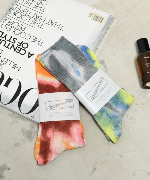 ANONYMOUSISM（アノニマスイズム）の「【ANONYMOUSISM】アノニマスイズム タイダイ クルー丈ソックス（ソックス/靴下・メンズ・ネイビー/ブラウン/ブルー/ピンク/レンガ/パープル/レッド/ミント/ワイン・25cm～27cm）」の15枚目の写真