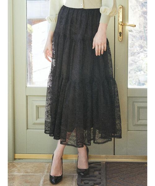 Maison de FLEUR（メゾンドフルール）の「レースティアードスカート（スカート・レディース・ライトグレー/ブラック・FREE）」の14枚目の写真