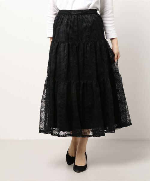 Maison de FLEUR（メゾンドフルール）の「レースティアードスカート（スカート・レディース・ライトグレー/ブラック・FREE）」の6枚目の写真