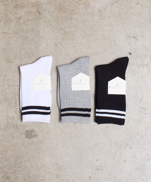 SHIZUTA（シズタ）の「SZT:バイカラー 2ライン リブソックス 3足セット（ソックス/靴下・キッズ・ベージュ/ネイビー/ブラック・MEDIUM/LARGE）」の8枚目の写真