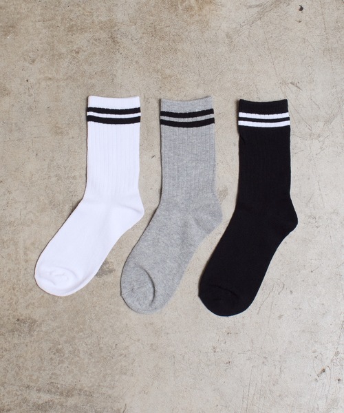 SHIZUTA（シズタ）の「SZT:バイカラー 2ライン リブソックス 3足セット（ソックス/靴下・キッズ・ベージュ/ネイビー/ブラック・MEDIUM/LARGE）」の4枚目の写真