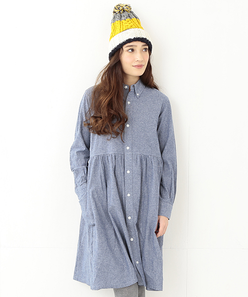 BEAMS BOY（ビームスボーイ）の「BEAMS BOY / シャンブレー シャツワンピース 14FW **（ワンピース・レディース・ネイビー/ブラック・ONE SIZE）」の2枚目の写真