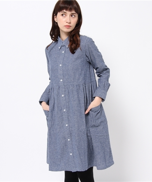 BEAMS BOY（ビームスボーイ）の「BEAMS BOY / シャンブレー シャツワンピース 14FW **（ワンピース・レディース・ネイビー/ブラック・ONE SIZE）」の10枚目の写真