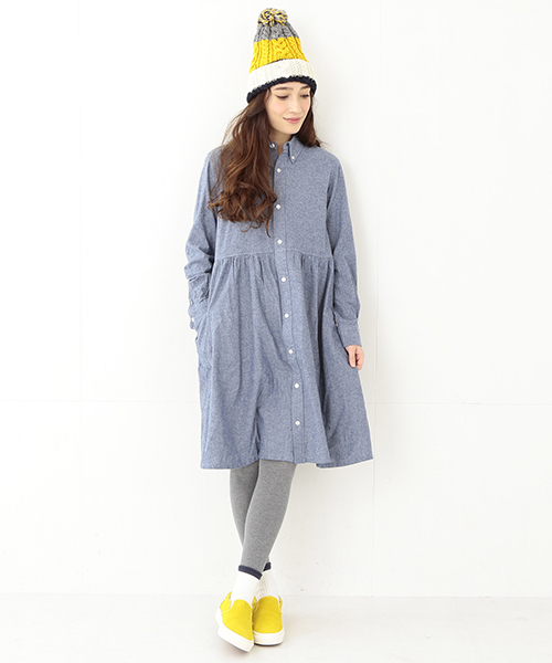 BEAMS BOY（ビームスボーイ）の「BEAMS BOY / シャンブレー シャツワンピース 14FW **（ワンピース・レディース・ネイビー/ブラック・ONE SIZE）」の3枚目の写真