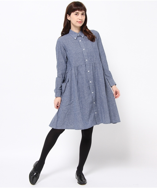 BEAMS BOY（ビームスボーイ）の「BEAMS BOY / シャンブレー シャツワンピース 14FW **（ワンピース・レディース・ネイビー/ブラック・ONE SIZE）」の14枚目の写真